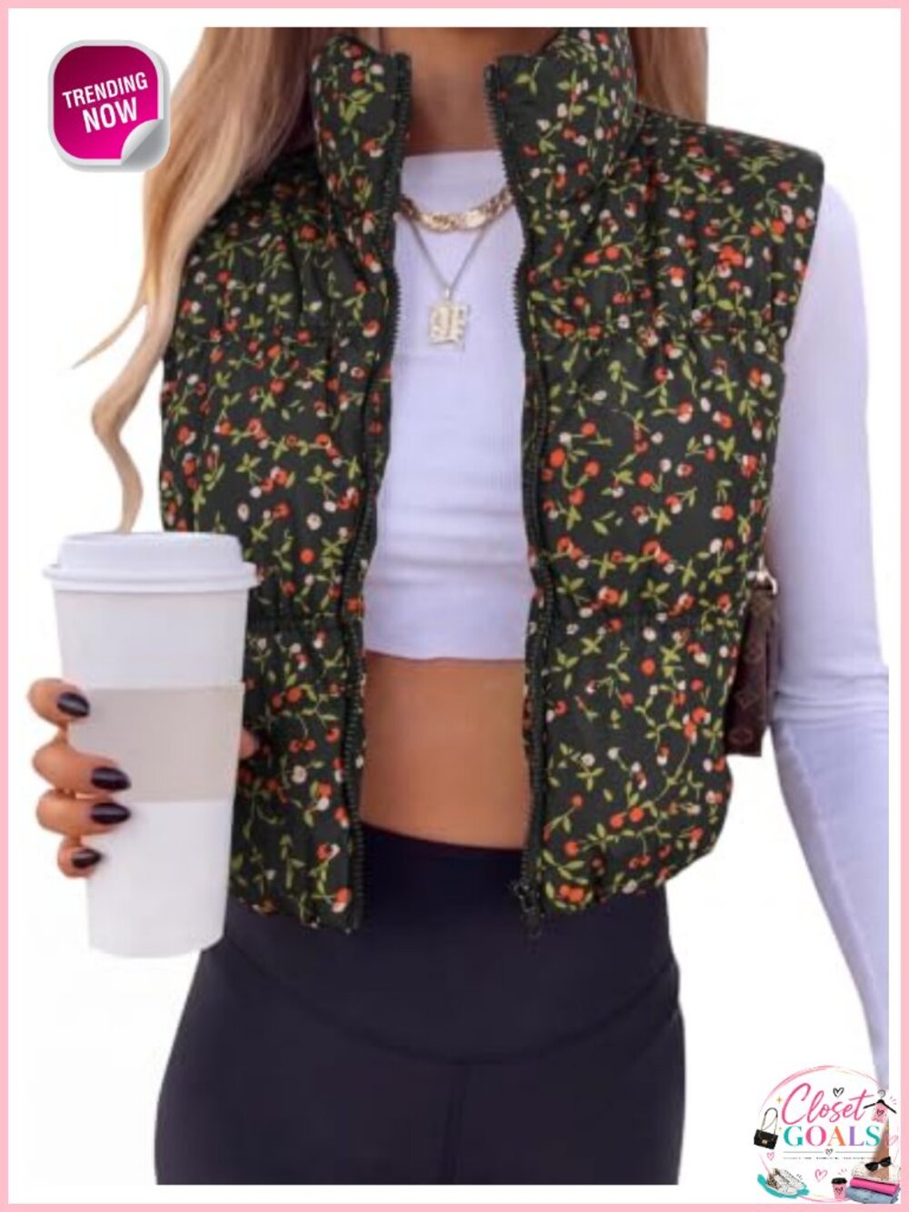 Cropped Puffer Vest Zip Up Sleeveless Padded Outerwear